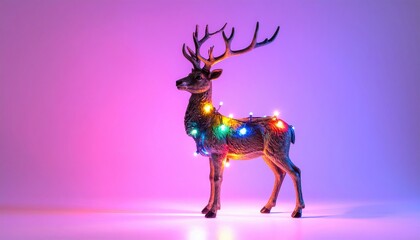 Obraz premium Festive Deer Wrapped in Colorful Lights