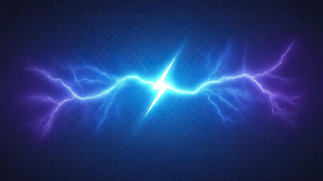 Electric lightning strikes with blue and purple energy on transparent background