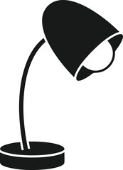 A black silhouette of a modern adjustable desk lamp with a flexible gooseneck arm and a rounded shade isolated on transparent background