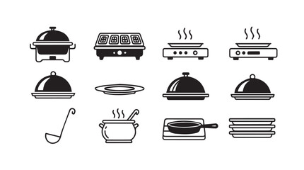 Collection of kitchenware and catering equipment icons and graphics for food service vector