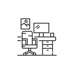 Office and desk icon, Workspace Symbol Outline icon Transparent background Editable Stroke