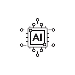 Artificial intelligence icon, AI processor chip Symbol Outline icon Transparent background Editable Stroke