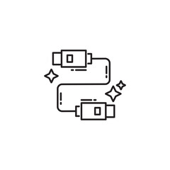 Phone cable icon, phone charger cable Symbol Outline icon Transparent background Editable Stroke