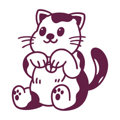 Cute cartoon cat sitting up with paws raised, smiling.