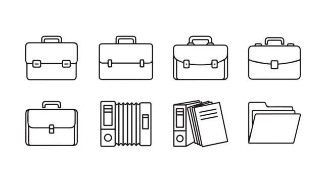 Collection of simple line art briefcases folders and binders representing business and office work vector