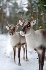 Obraz premium Two reindeer in a snowy winter forest