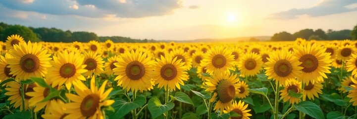 Breathtaking Summer Sunflowers A Vast Field of Vibrant Yellow Blooms Stretching to the Horizon, Basking in Golden Sunlight ? Perfect for Agriculture, Nature, and Summer Themes.