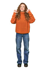 Full-body redhead portrait feels proud and self confident, example to follow.