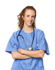 Redhead nurse in uniform, healthcare professional