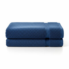 Stacked Blue Bath Towels on White Background Keywords: towels, b