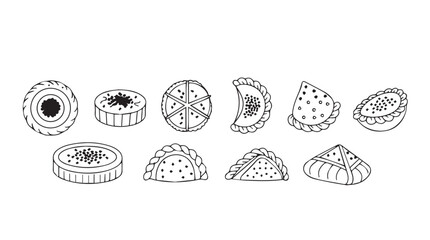 Assorted hand-drawn pastries and cakes with detailed textures and fillings isolated vector