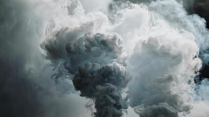 A dynamic abstract composition of billowing white and gray smoke clouds on a muted background - Powered by Adobe