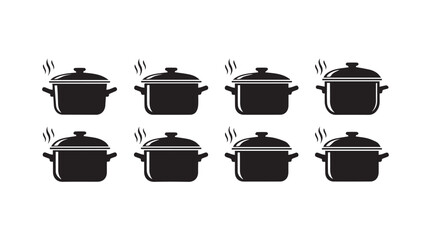 Collection of black cooking pots steaming and ready for delicious meal preparation vector