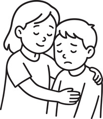 A comforting embrace between a mother and her child conveys love, support, and a sense of security and reassurance.