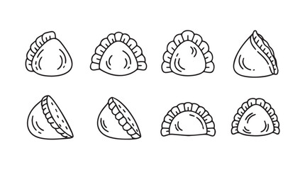 Hand drawn dumpling illustrations collection variety of shapes and styles appetizer food art vector