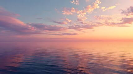 Naklejka premium Peaceful ocean scene captures a serene sunset, showcasing a vast expanse of water reflecting the soft hues of the sky.
