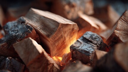 Fototapeta premium Aromatic firewood burning with vibrant flames to warm and cozy environment