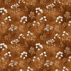 Delicate Floral Pattern on Earthy Brown Background