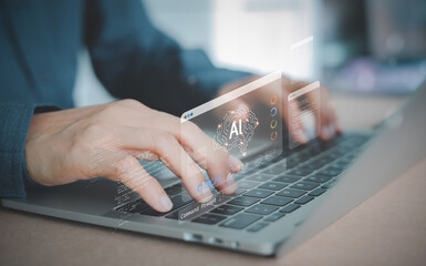 A developer typing on a laptop, using a command prompt to interact with a generative Artificial...