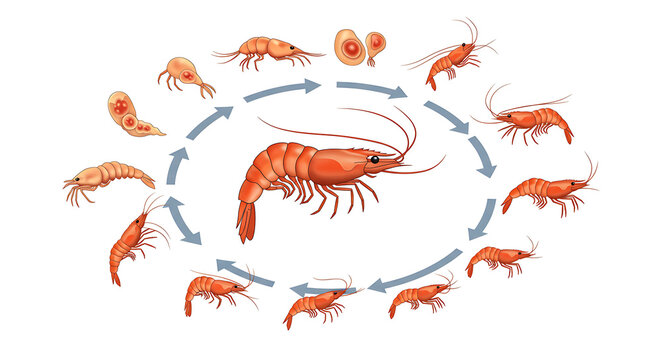 Shrimp Life Cycle Diagram Showing Growth Stages