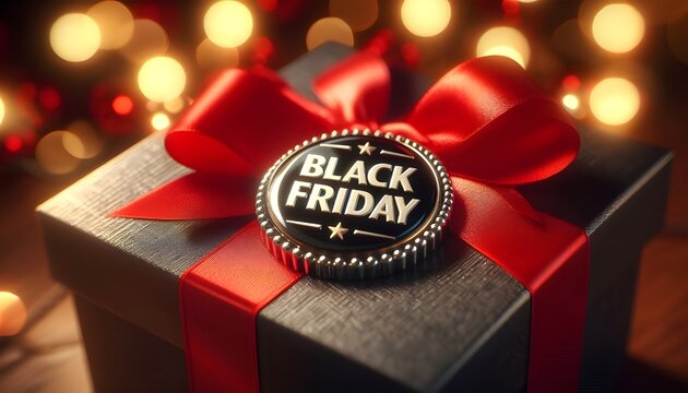Black Friday themed gift box with promotional badge