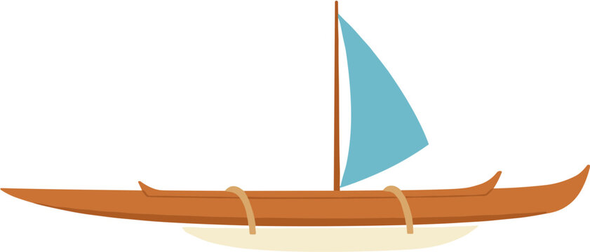 Flat Simple Outrigger Canoe Boat with Sail Illustration for Transportation