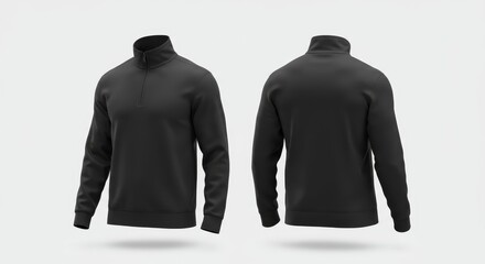 Black Quarter-Zip Sweater Mockup: Front and Back View for Apparel Design
