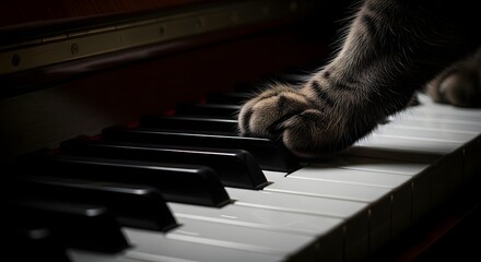 Cat paw on piano keys music and feline