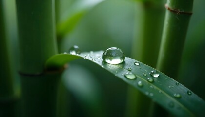 Raindrop on Bamboo Leaf Macro