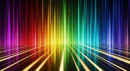 Dynamic rainbow light streaks create a futuristic stage for vibrant presentations