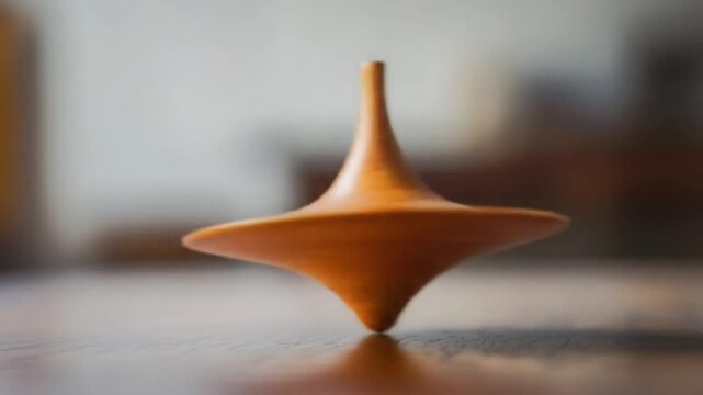 Wooden top spinning on surface