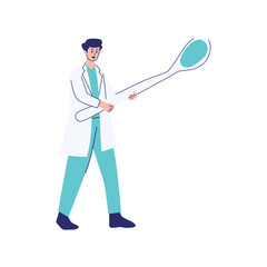 Illustration of Doctor Holding Large Medical Mirror