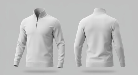 Blank White Quarter-Zip Sweater Mockup: Front and Back View for Custom Designs