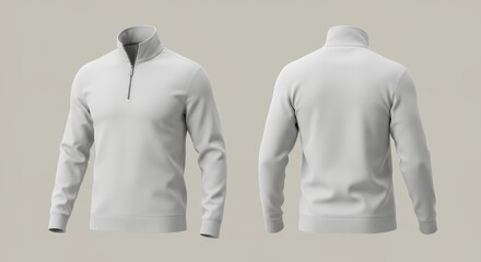 White quarter-zip sweater mockup: front and back view, stylish versatile apparel