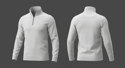 White quarter-zip sweater mockup showcasing front and back views for customization