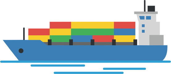 Flat Design Shipping Container Cargo Vessel Transporting Goods Over the Ocean