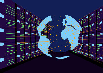 Digital Earth and network servers illustrating big data and connectivity