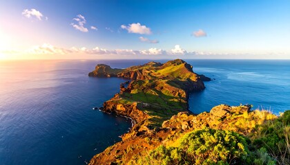 Panoramic sunset view of islands and coastline