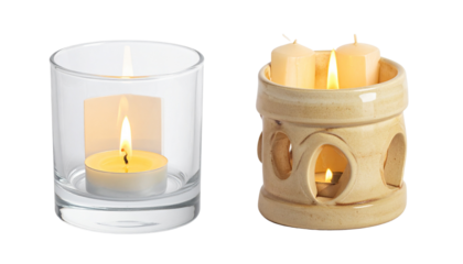  Elegant candles in holders bundle with two variations isolated on transparent background