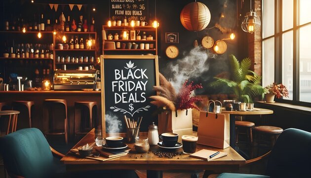Cozy cafe with Black Friday deals and coffee