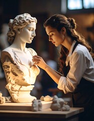 Artist skillfully refining a classical sculpture.