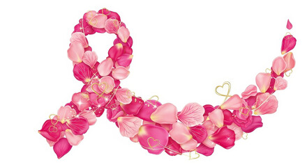 Pink Ribbon Made of Flower Petals Symbolizing Hope and Awareness