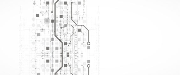 Technological background in gray colors. Used technical lines and a pattern of squares with different shades of gray.
