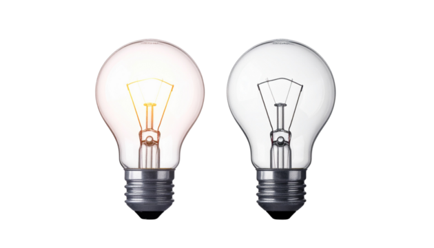 Light Bulb Duo Lit and Unlit isolated on transparent background