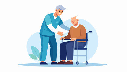Caring Nurse Comforting Senior Man in Wheelchair, Offering Support and Companionship, Promoting Wellness and Healthcare, Patient Assistance, Compassionate Care