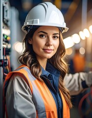 Female worker in safety gear at a factory.