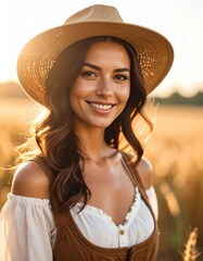 Portrait of a smiling woman in a field.