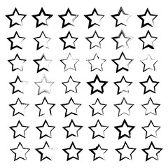 White stars set. Rough hand drawn star. Sketch style shape. Vector festive element.