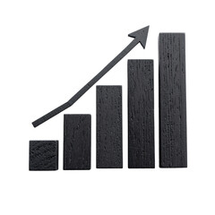 A stylized black bar graph with rising bars and arrow on a black background