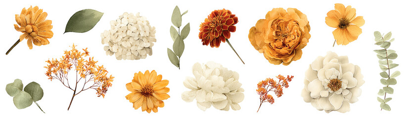 Collection of Orange and White Floral Elements
